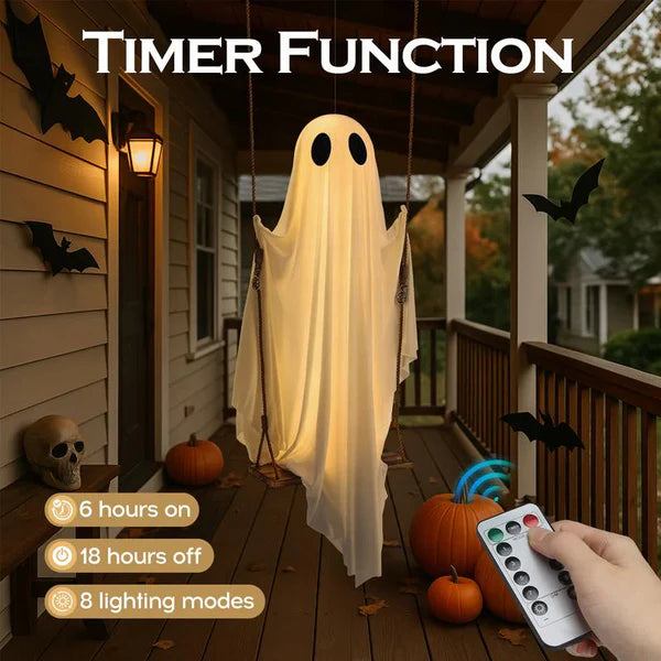 🔥ON SALE🔥Hanging Swing Ghost Halloween Decor with String Lights