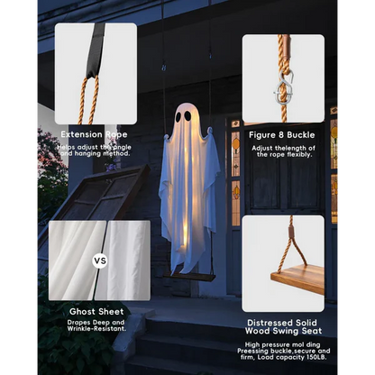 🔥ON SALE🔥Hanging Swing Ghost Halloween Decor with String Lights